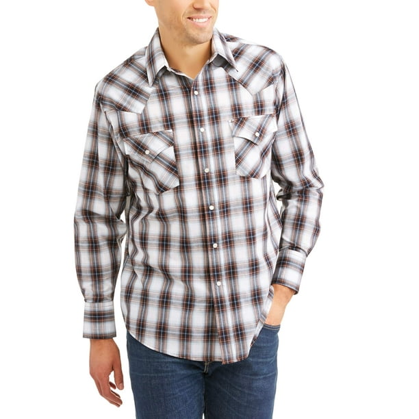 SportsX Mens Simple Western Shirt Plus Size Long Sleeve Pockets Blouse Shirts 